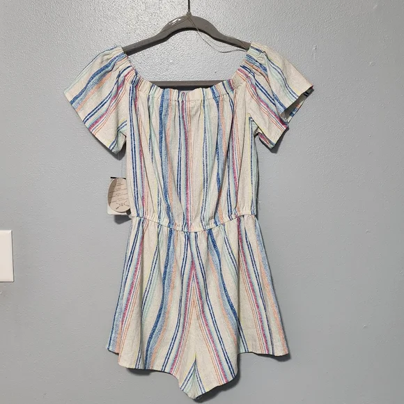 GYPSIES MOONDUST Womens Romper Small Natural Stripe Coastal Boho NEW - Picture 6 of 12